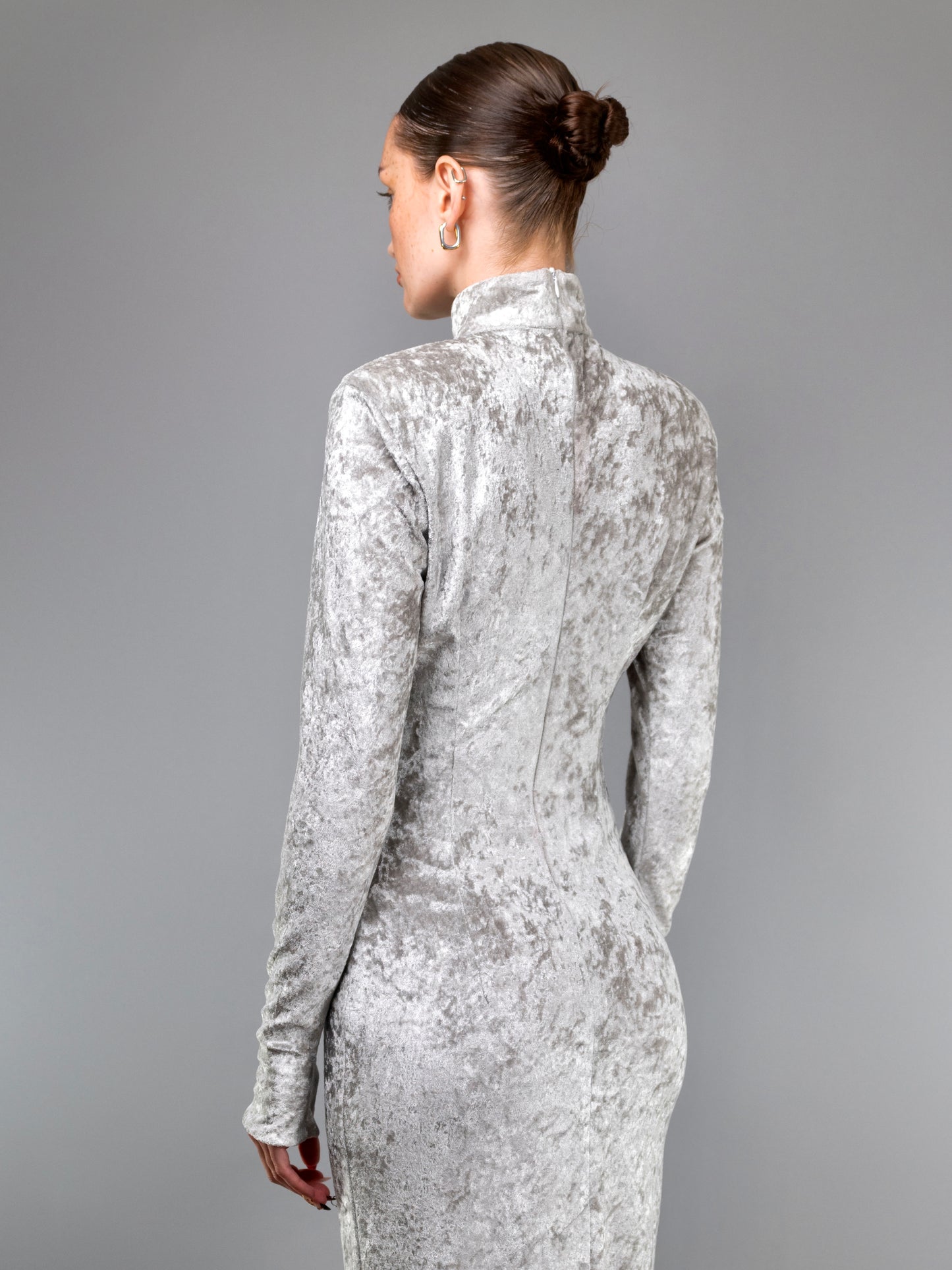 0000 GREY VELVET EVENING DRESS