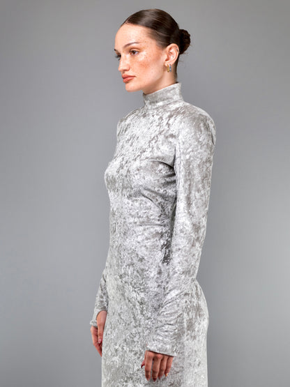 0000 GREY VELVET EVENING DRESS