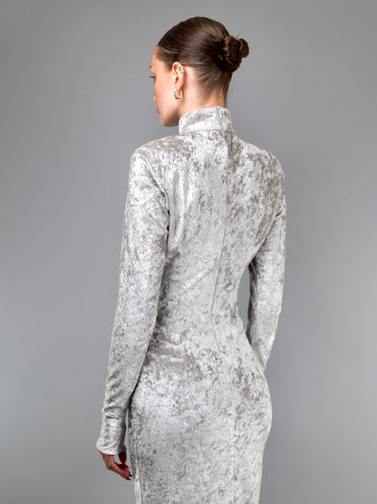 0000 GREY VELVET EVENING DRESS