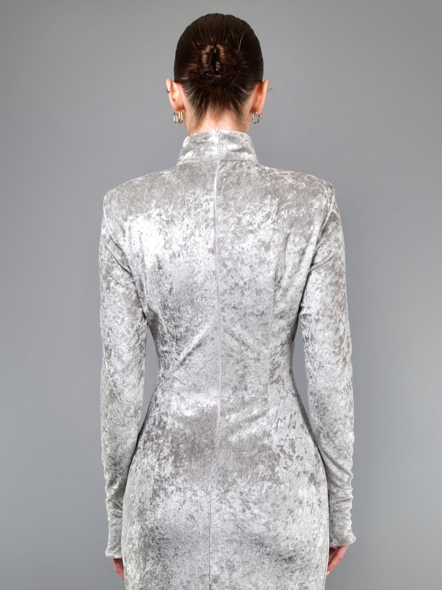 0000 GREY VELVET EVENING DRESS