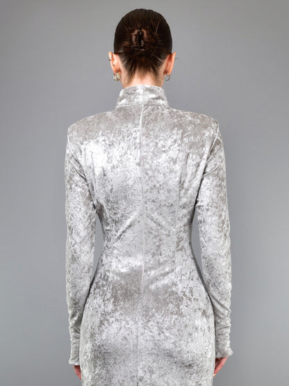 0000 GREY VELVET EVENING DRESS